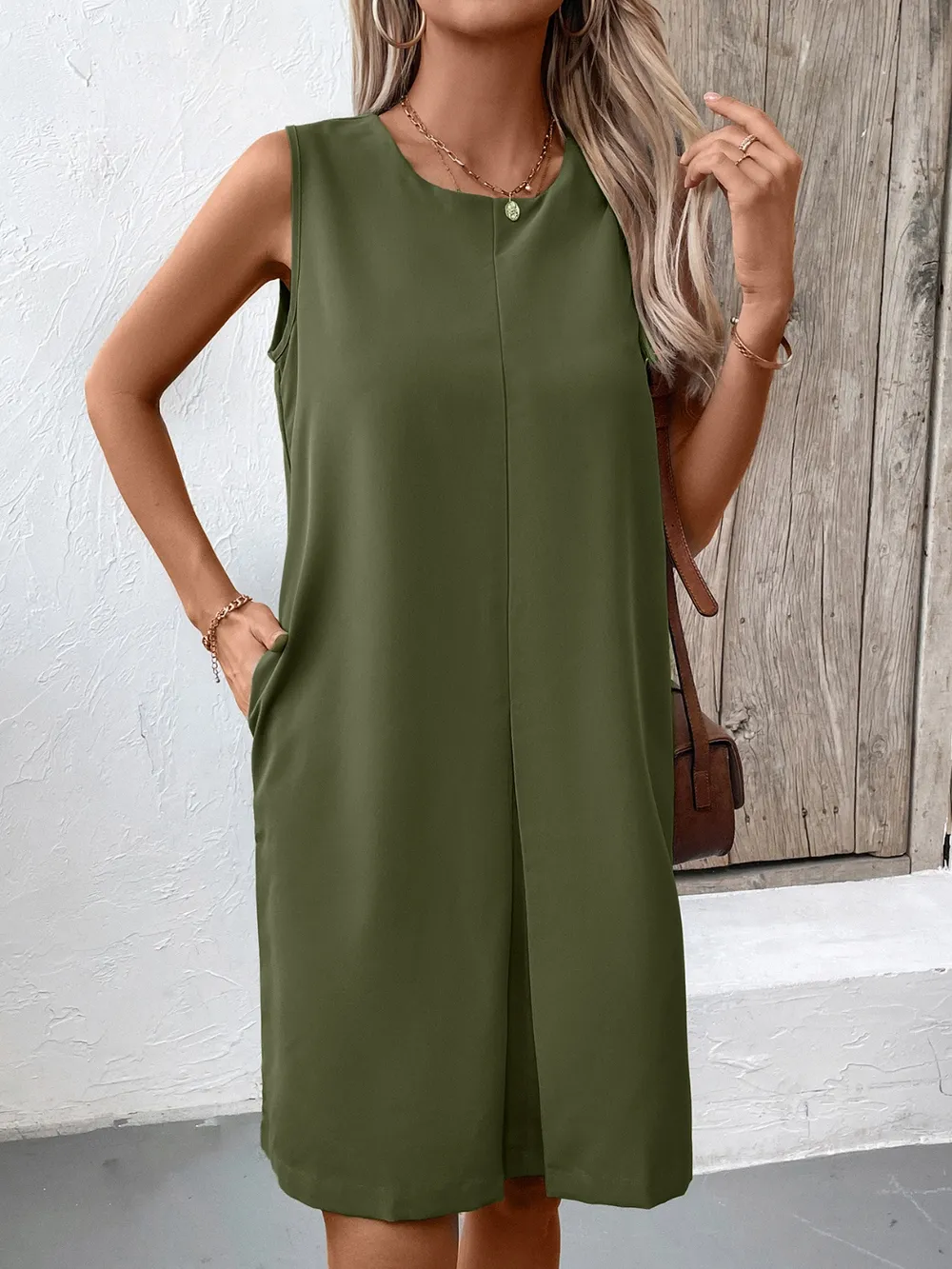 Pocketed Round Neck Sleeveless Mini Dress, image 8