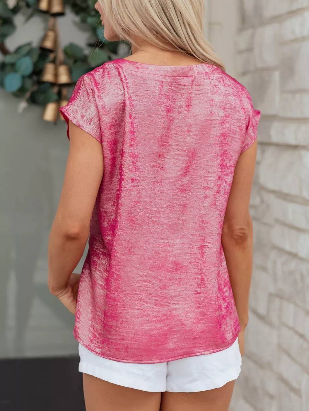 Metallic Round Neck Cap Sleeve Tee, image 4