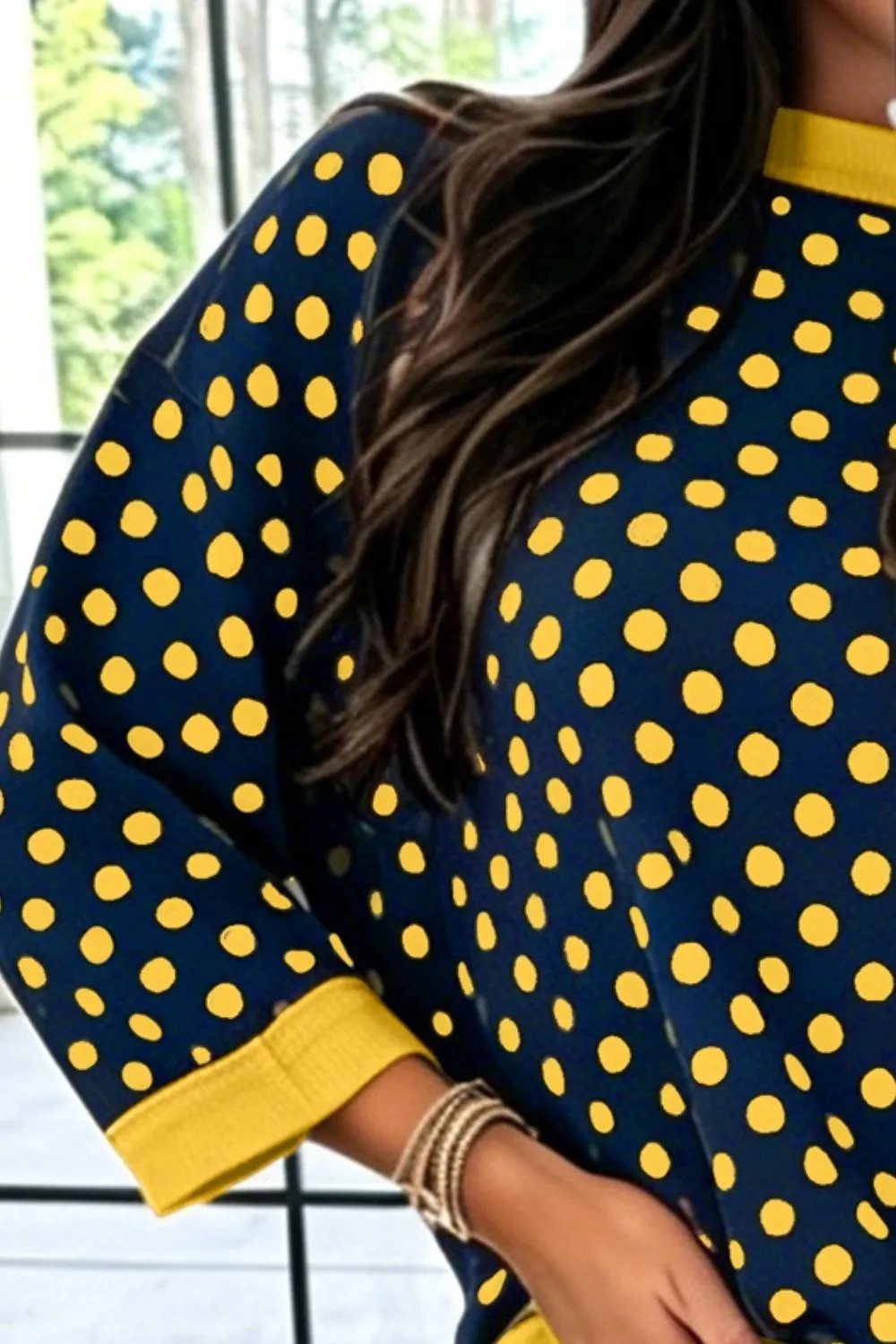 Polka Dot Sweatshirt with Contrast Trim, image 2