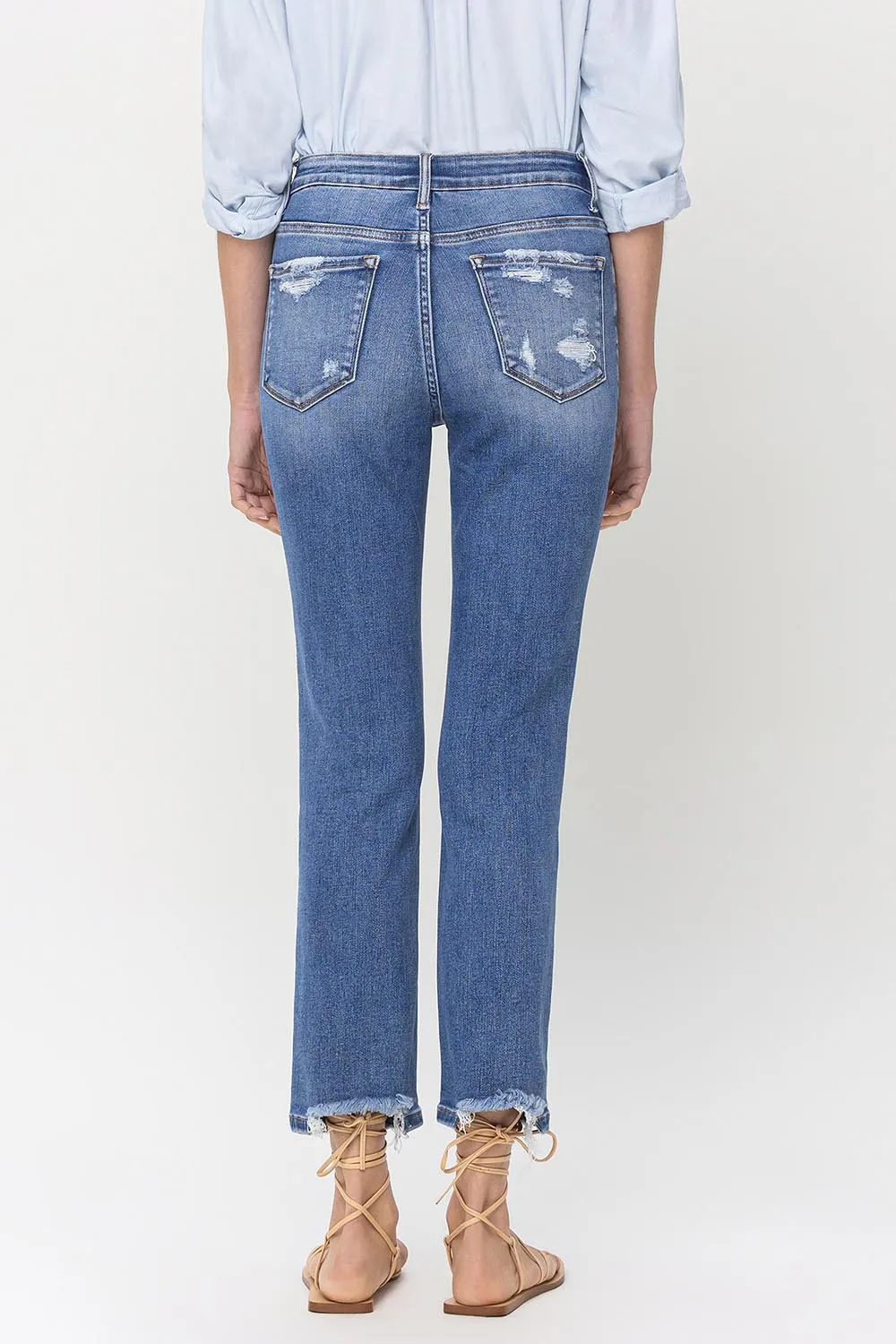High Rise Raw Hem Straight Jeans, image 2