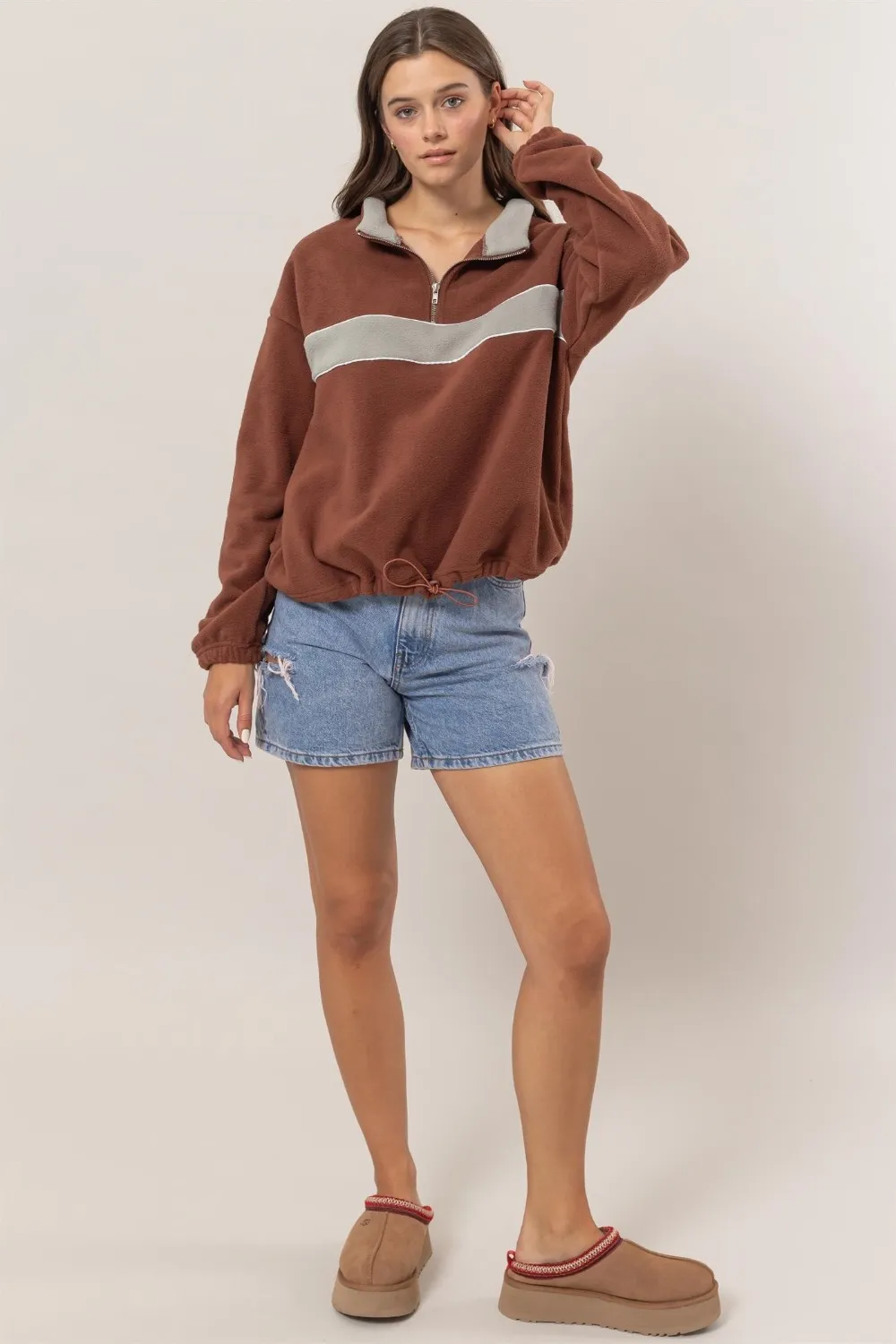 Fleece Color Block Half Zip Sweatshirt, image 4