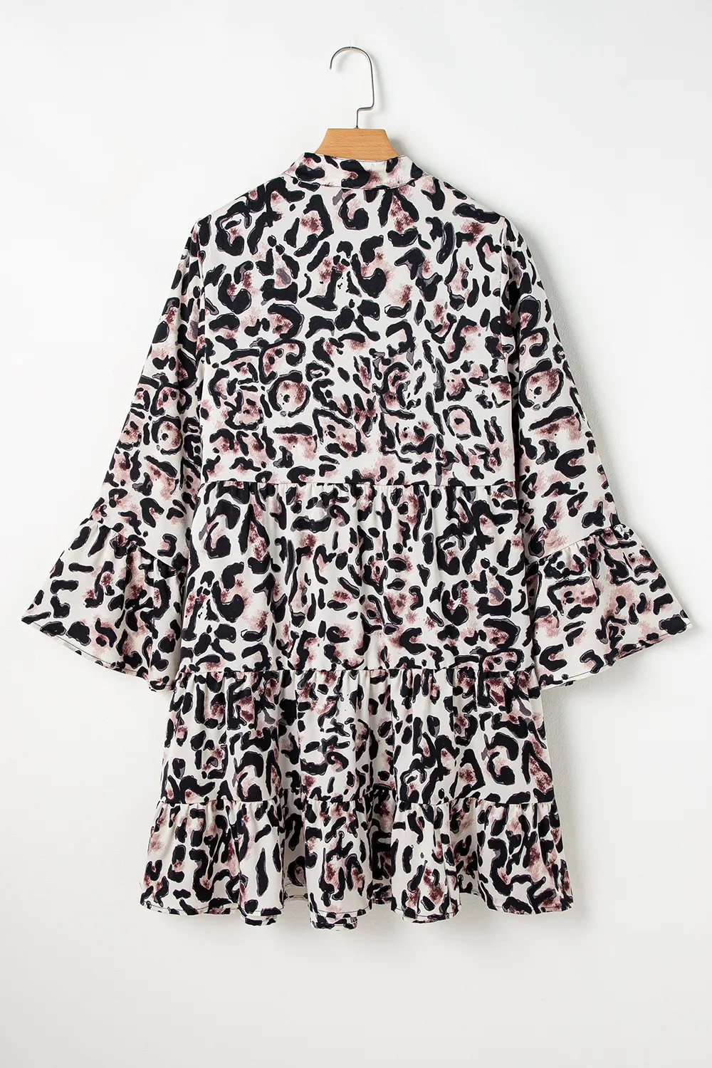 Leopard Print Buttoned Front 3/4 Sleeve Tiered Ruffled Hem Dress, image 8