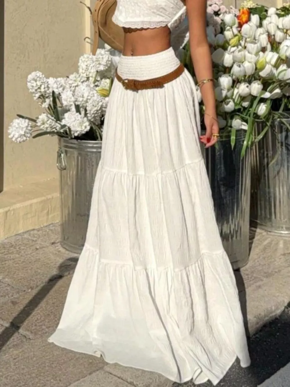 Smocked Tiered Flowy Maxi Skirt, image 5