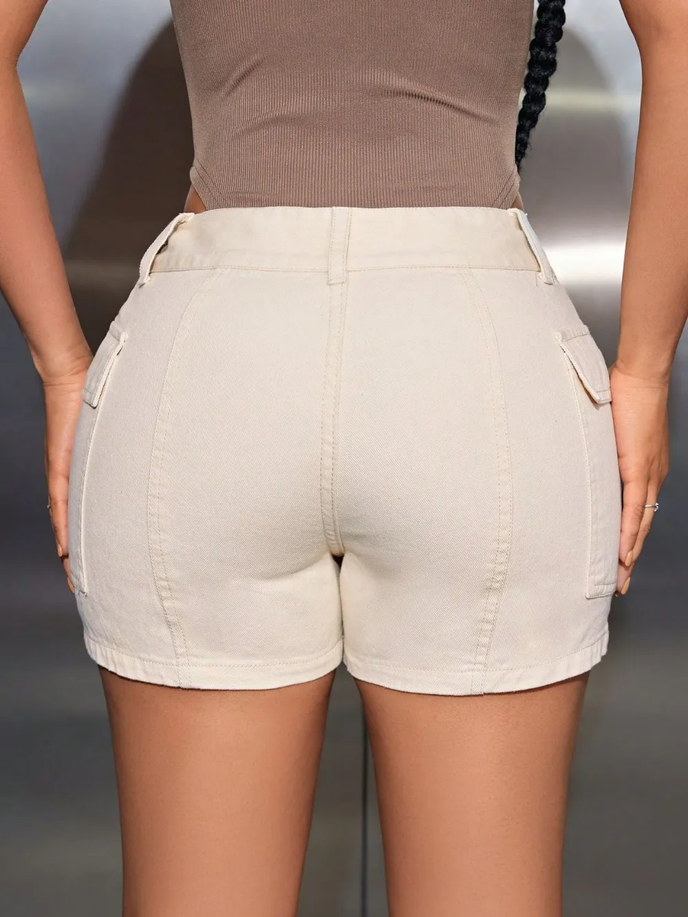 Mid-Rise Waist Denim Shorts with Pockets, image 6