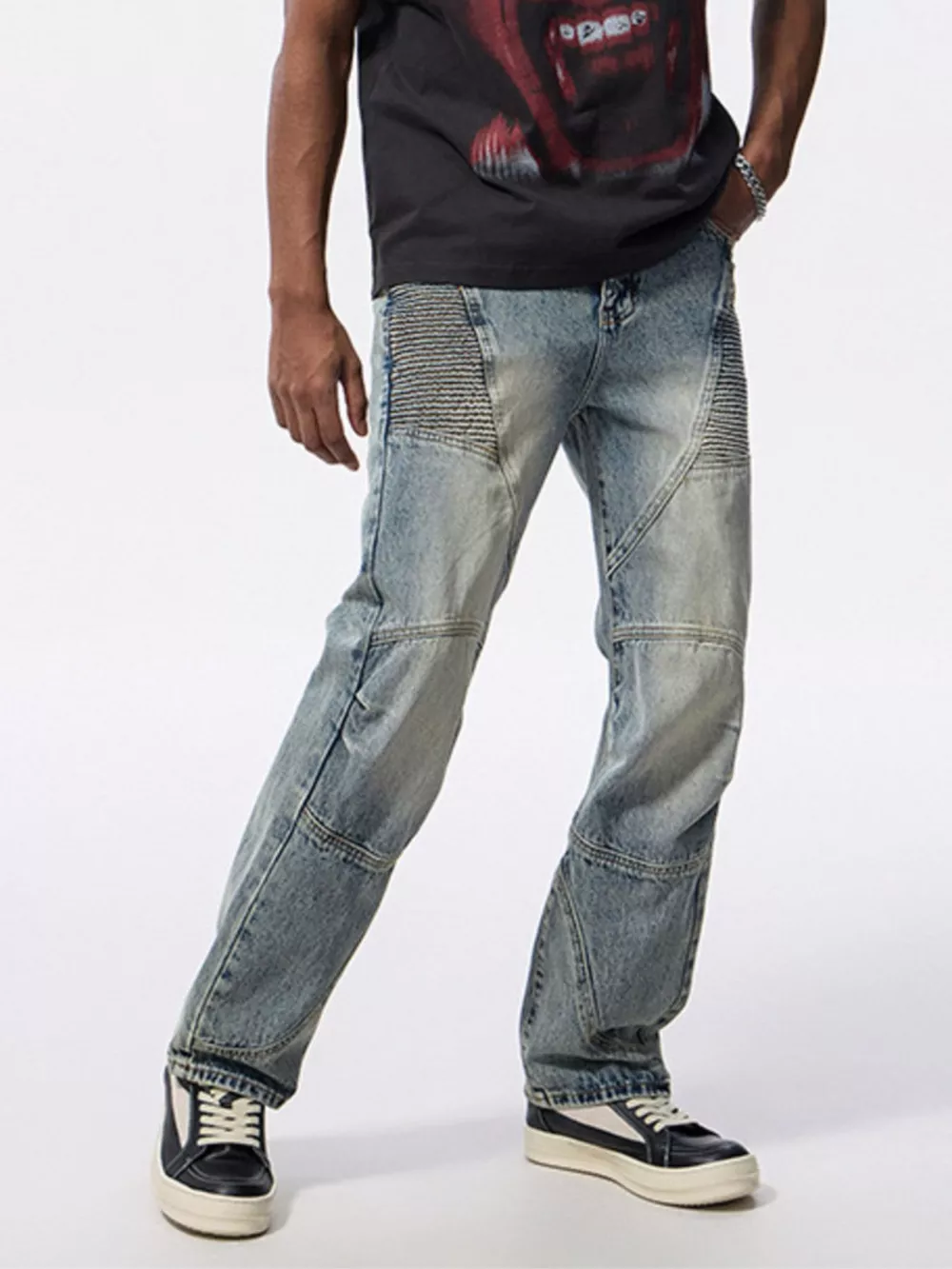 Men's Washed Wide Leg Jeans, image 3