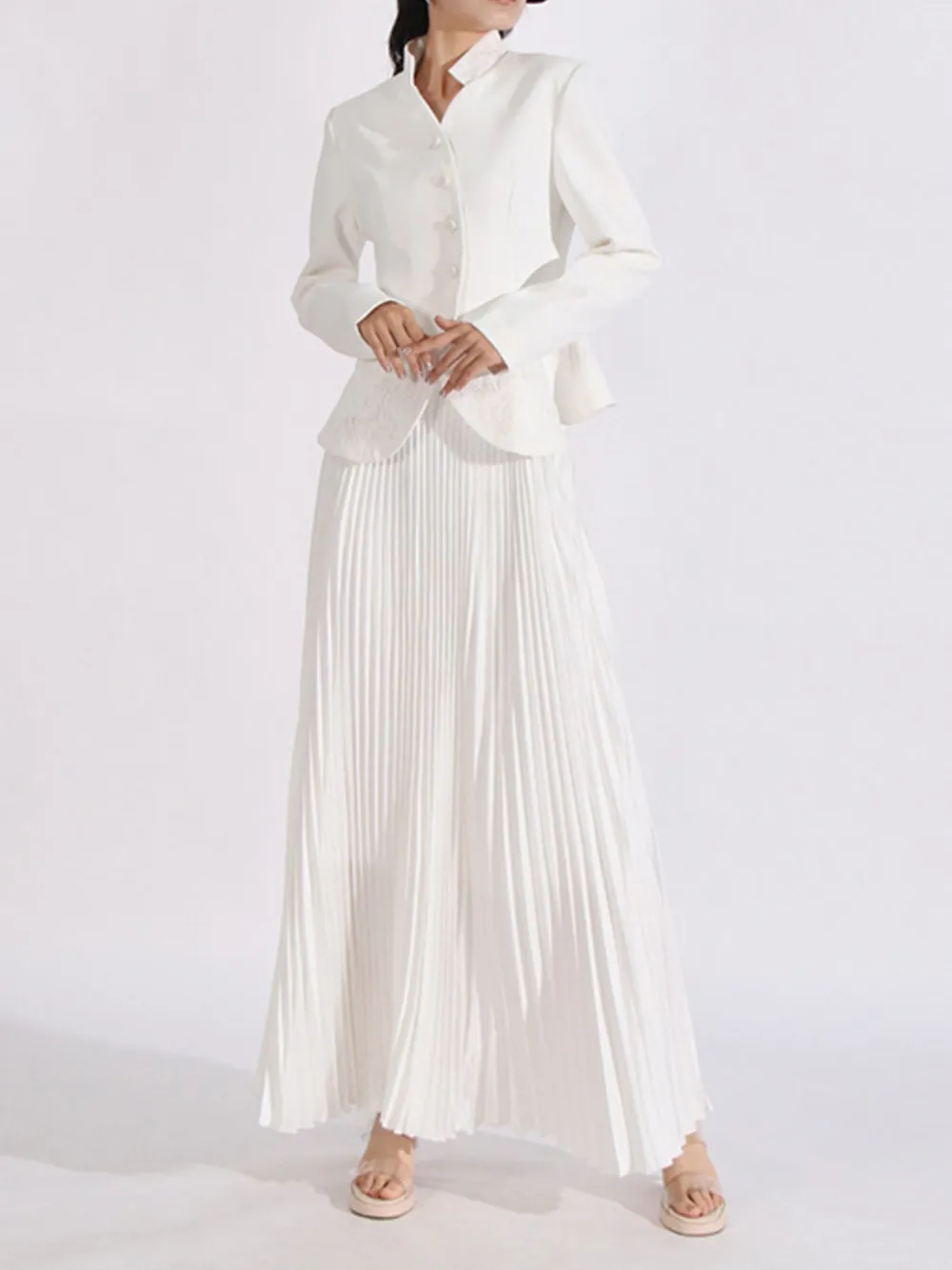 Button Up Long Sleeve Top and Pleated Skirt Set, image 9