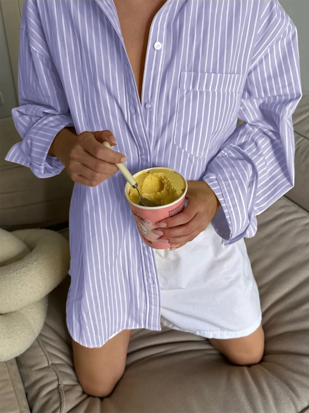 Oversized Striped Button-Down Shirt, image 12