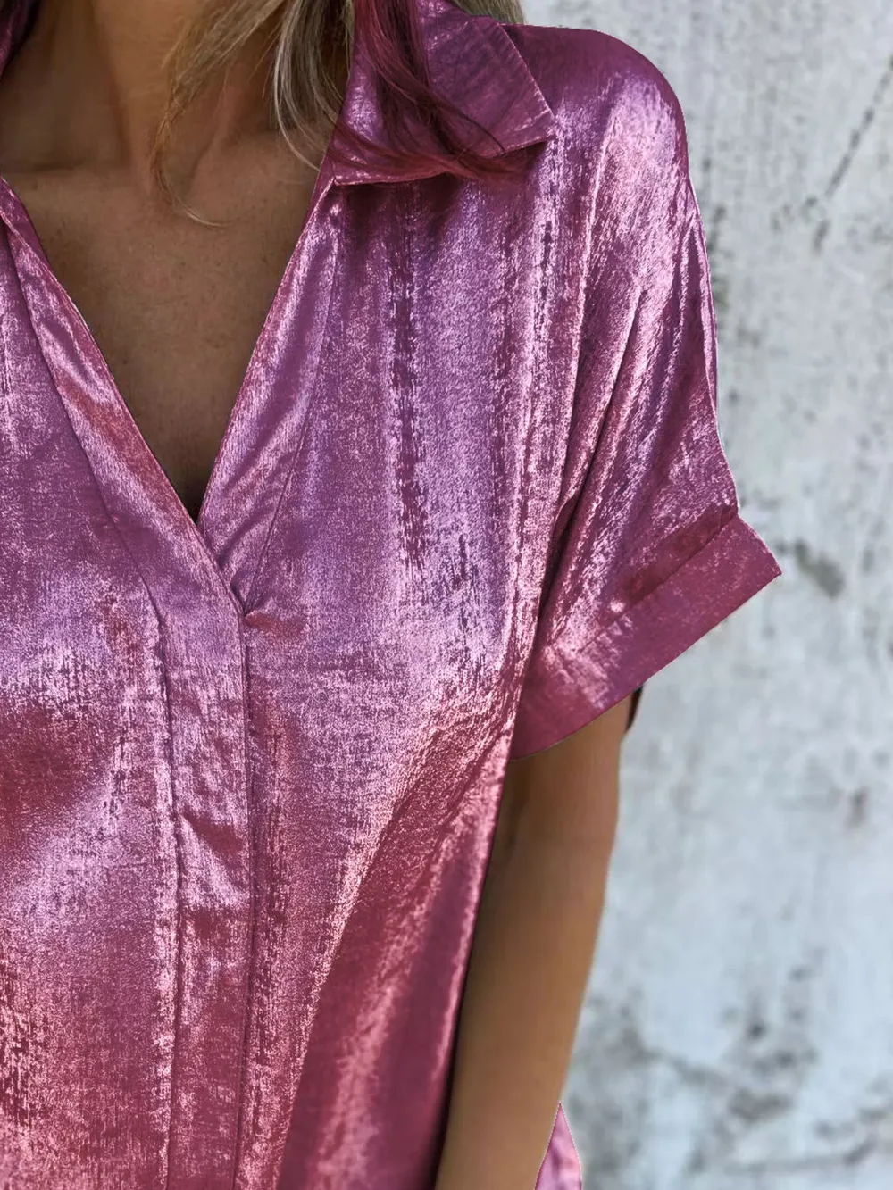 Full Size Collared Neck Short Sleeve Shirt Plus Size, image 20