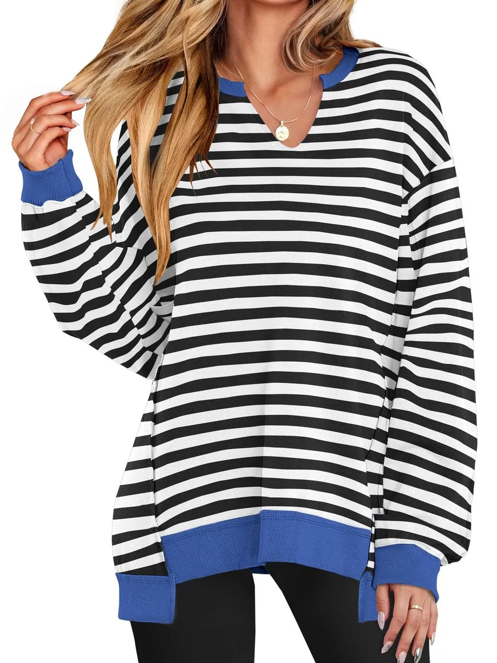 Notched Long Sleeve Oversized Sweatshirt, image 8