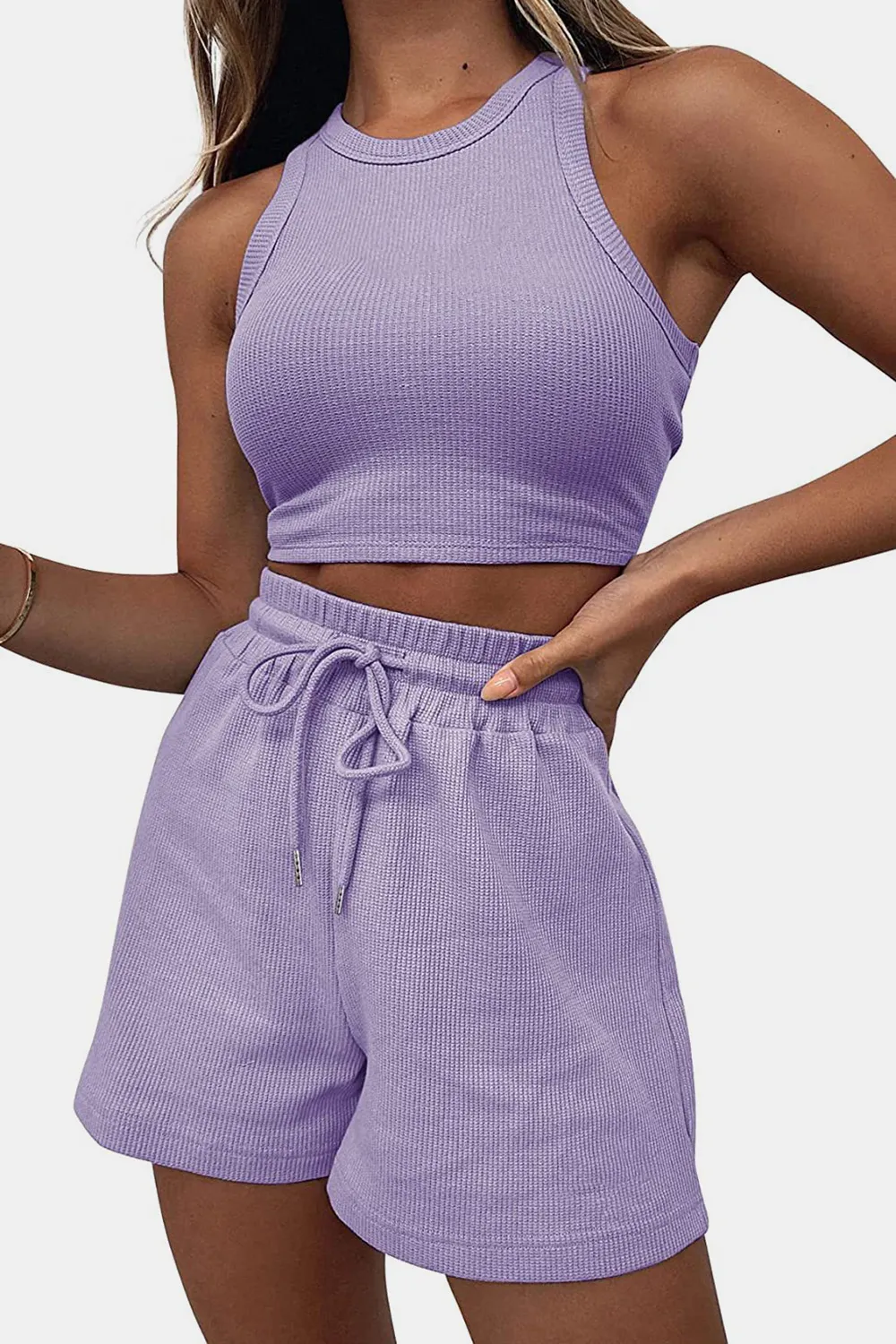 Round Neck Top and Drawstring Shorts Set, image 12