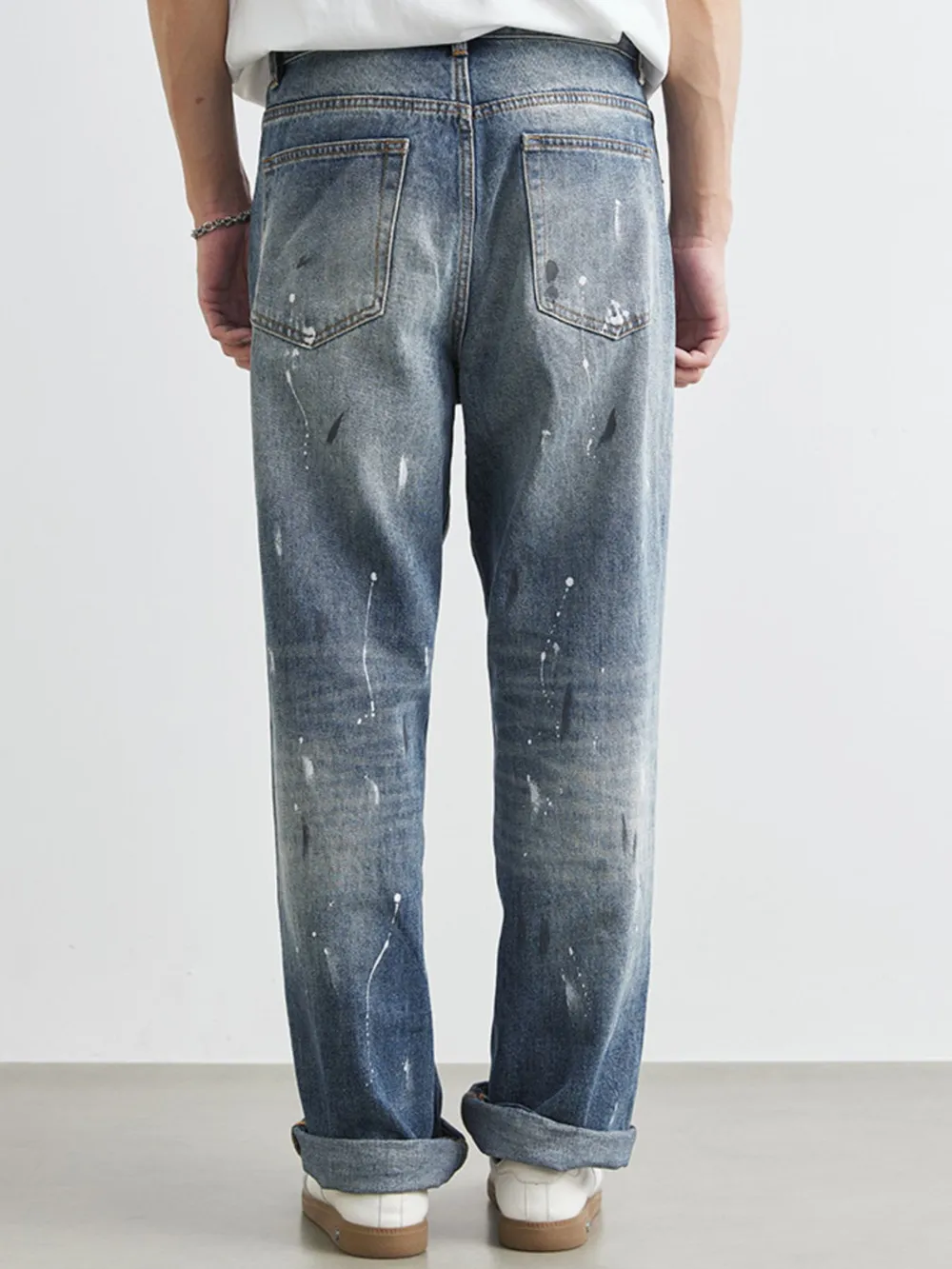 Men's Distressed Paint Splatter Relaxed Fit Jeans, image 4
