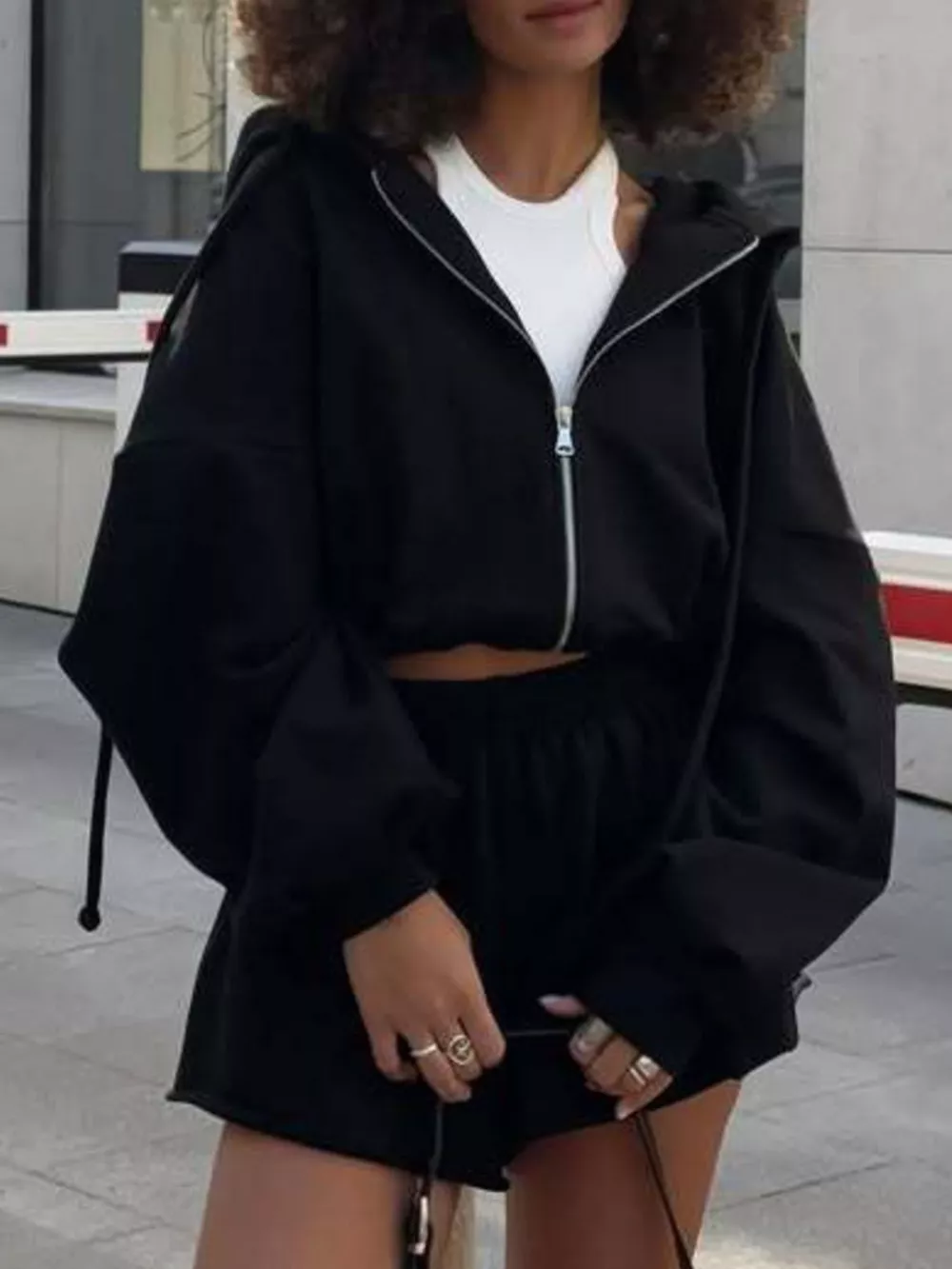 Oversized Zip-Up Hoodie and Shorts Set, image 5
