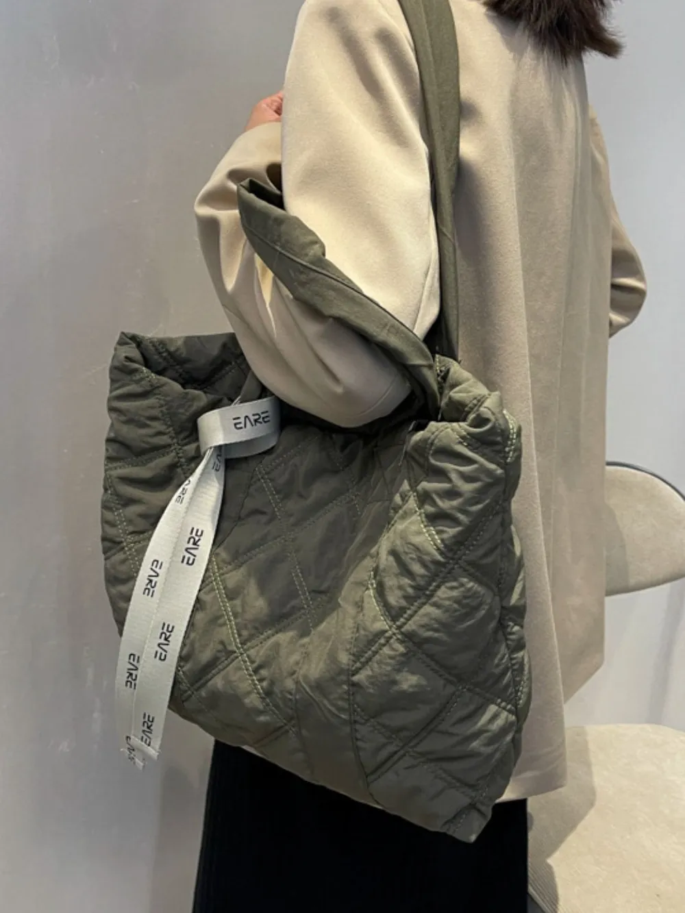 Quilted Nylon Large Tote Bag, image 3