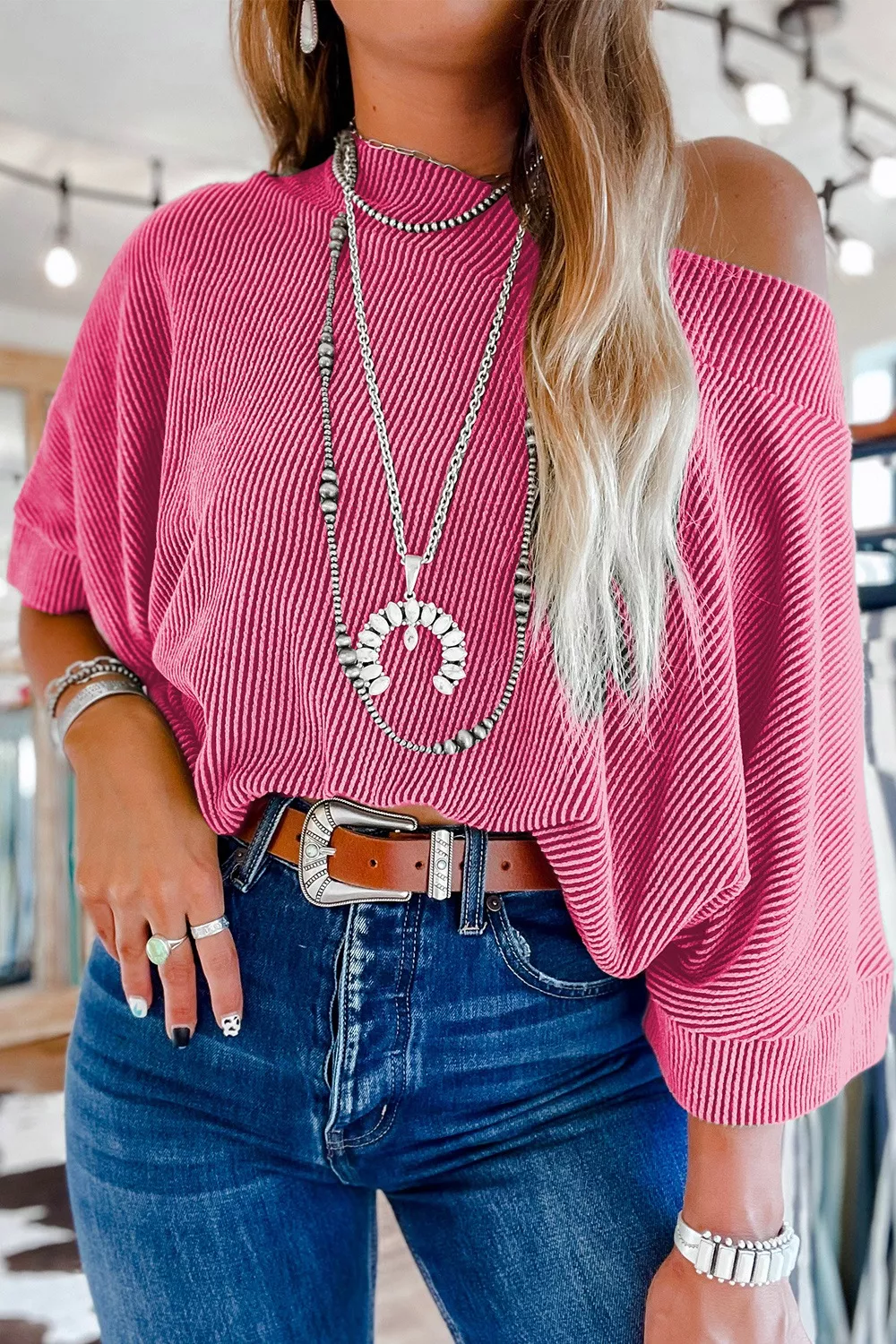 Ribbed Knit Off-Shoulder Blouse, image 4