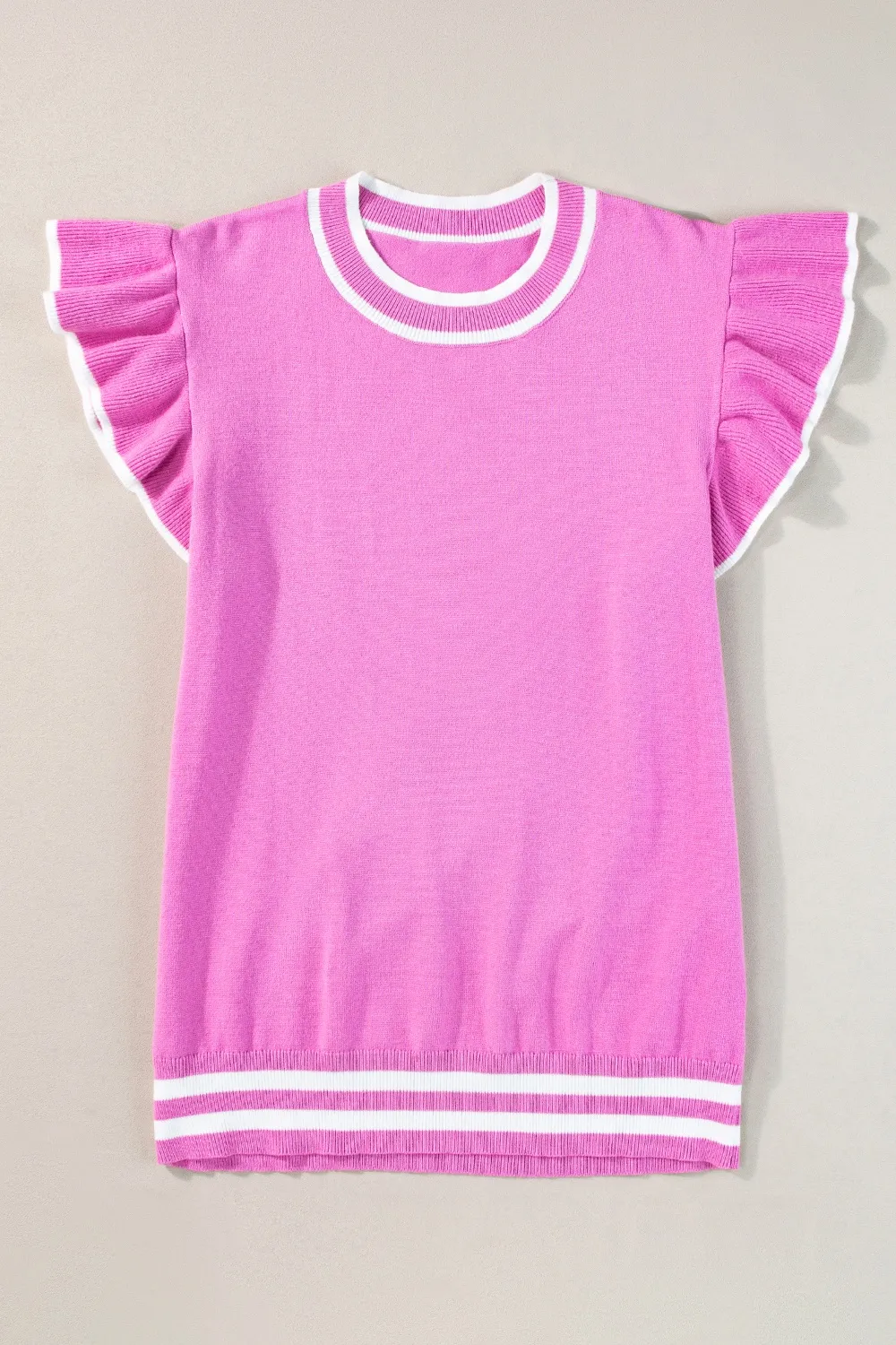 Ruffled Round Neck Cap Sleeve Knit Top, image 4