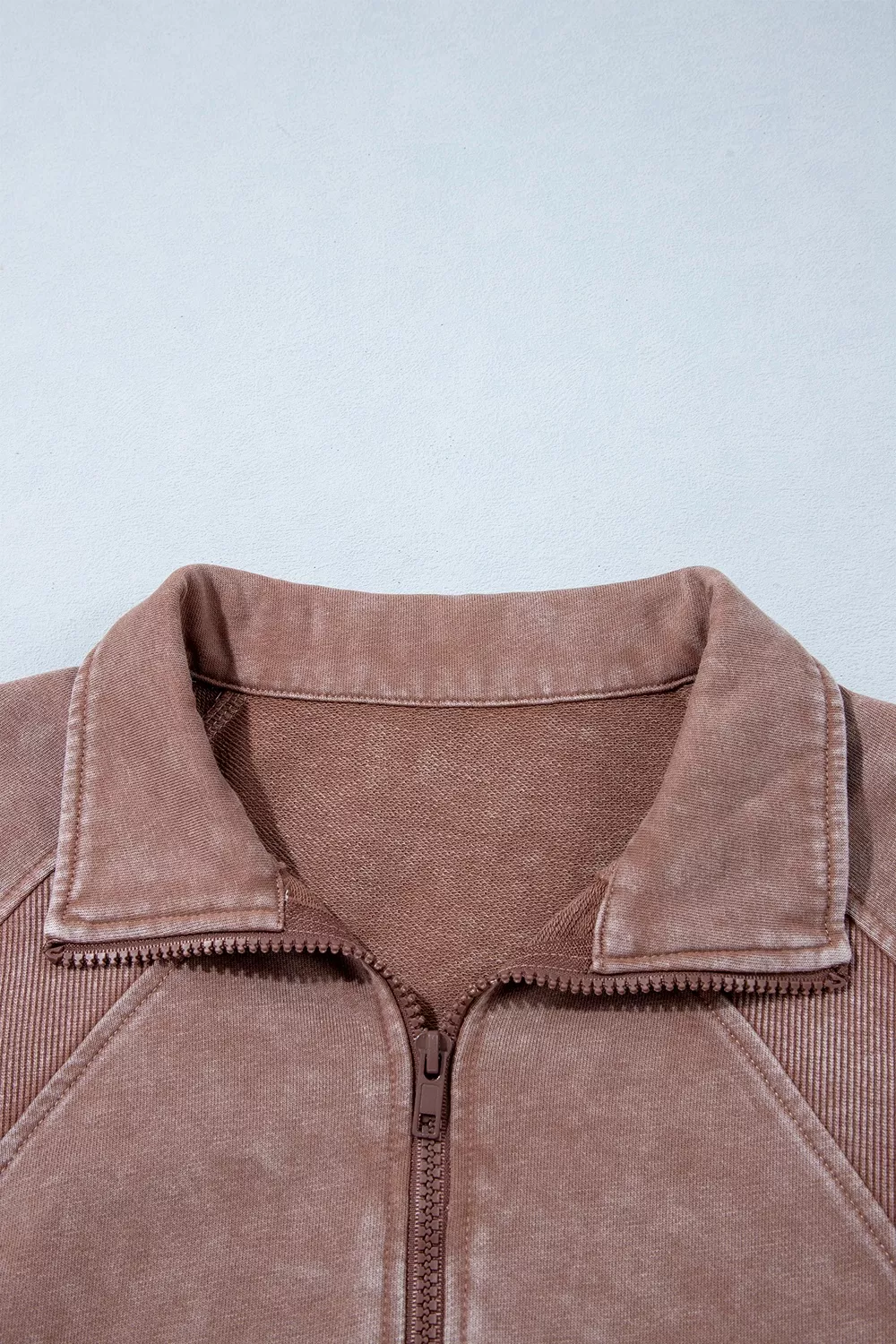 Vintage Half-Zip Long Sleeve Ribbed Cuffs Hem Shift Silhouette Sweatshirt, image 8