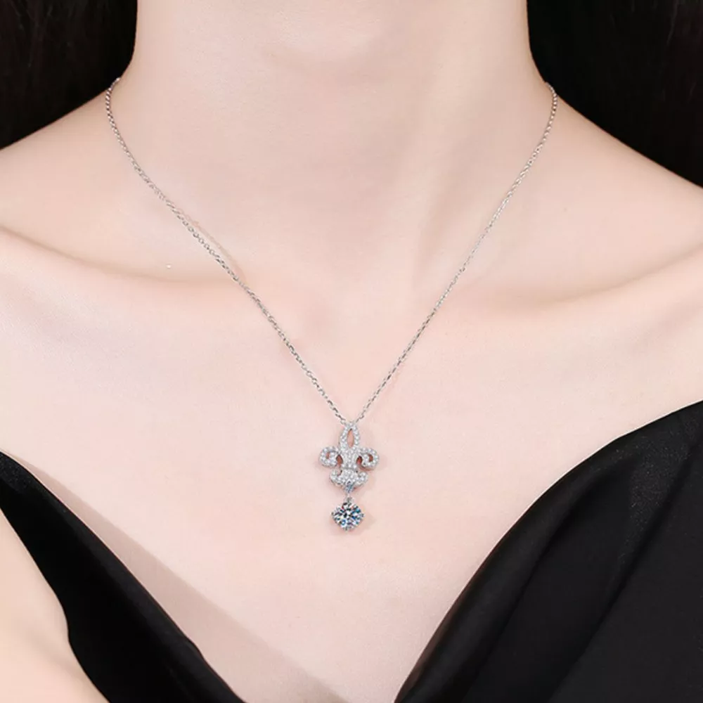 1 Carat Moissanite 925 Sterling Silver Iris Pendant Necklace