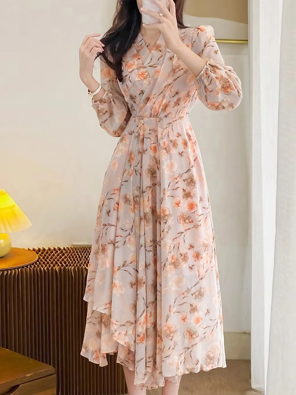 Floral Print Long Sleeve Midi Dress, image 3