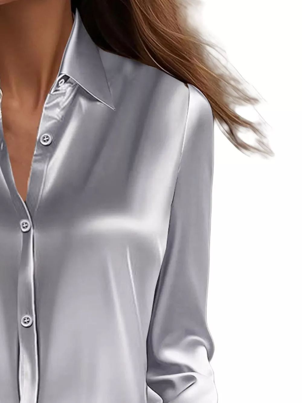 Full Size Button Down Collared Neck Long Sleeve Shirt Plus Size, image 5