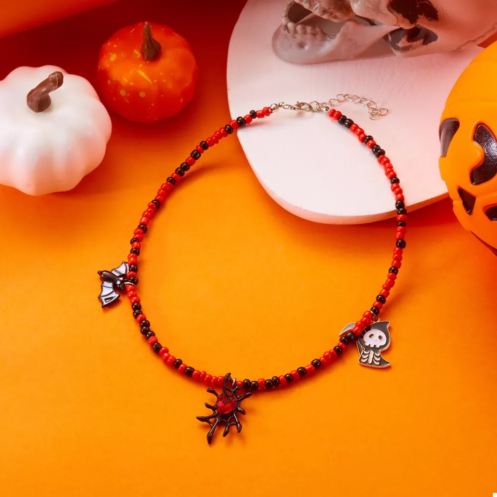 Halloween Spider Web Beaded Necklace, image 2