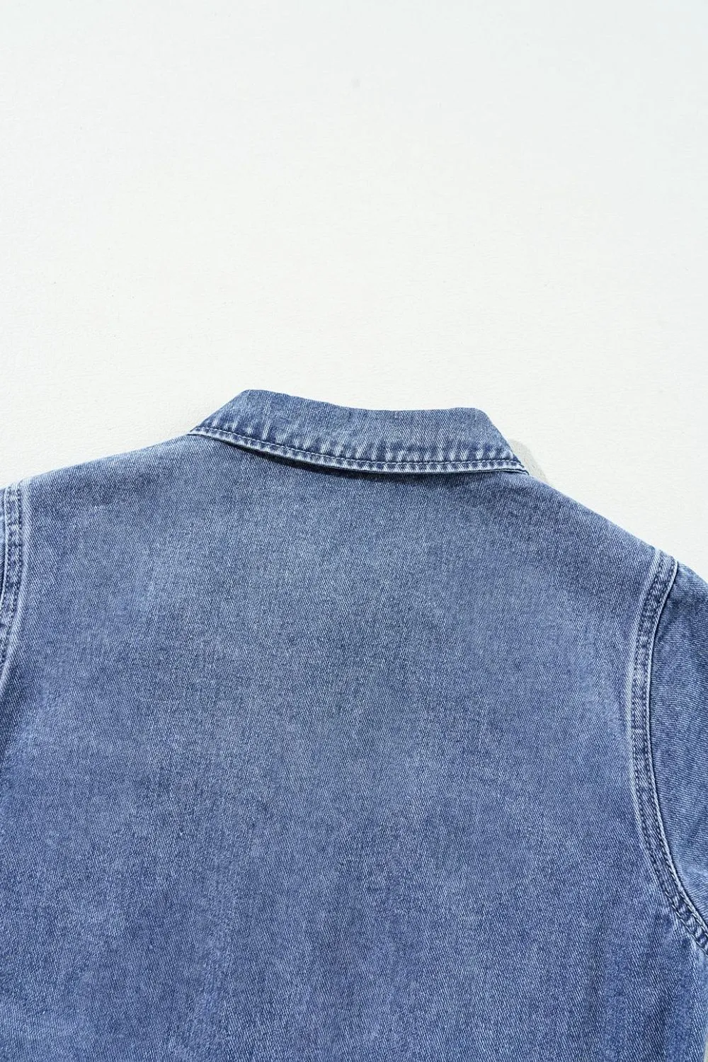 Chest Pocket Front Buttoned Folded Edge Denim Short Sleeve Romper, image 3