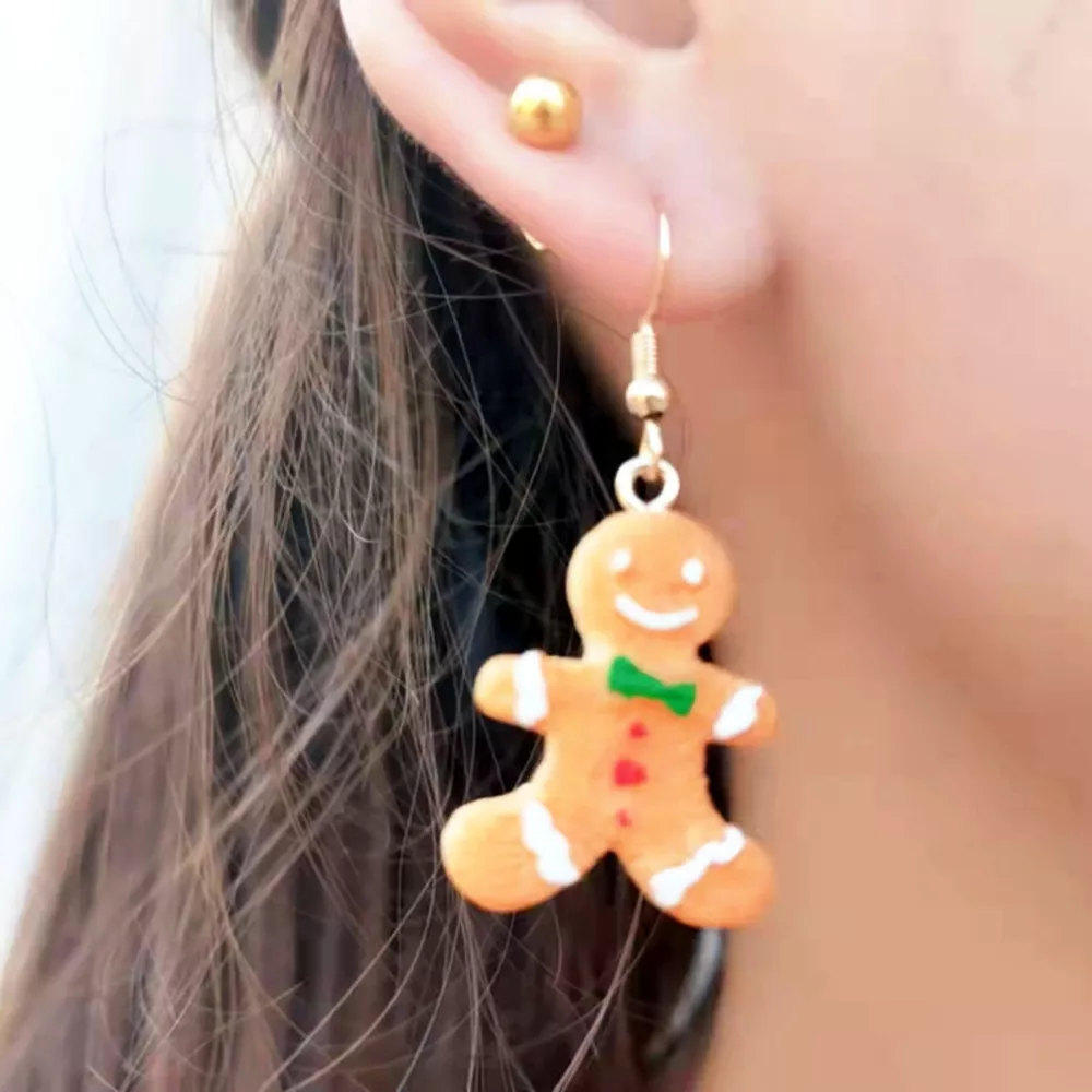 Christmas Gingerbread Man Drop Earrings, image 2