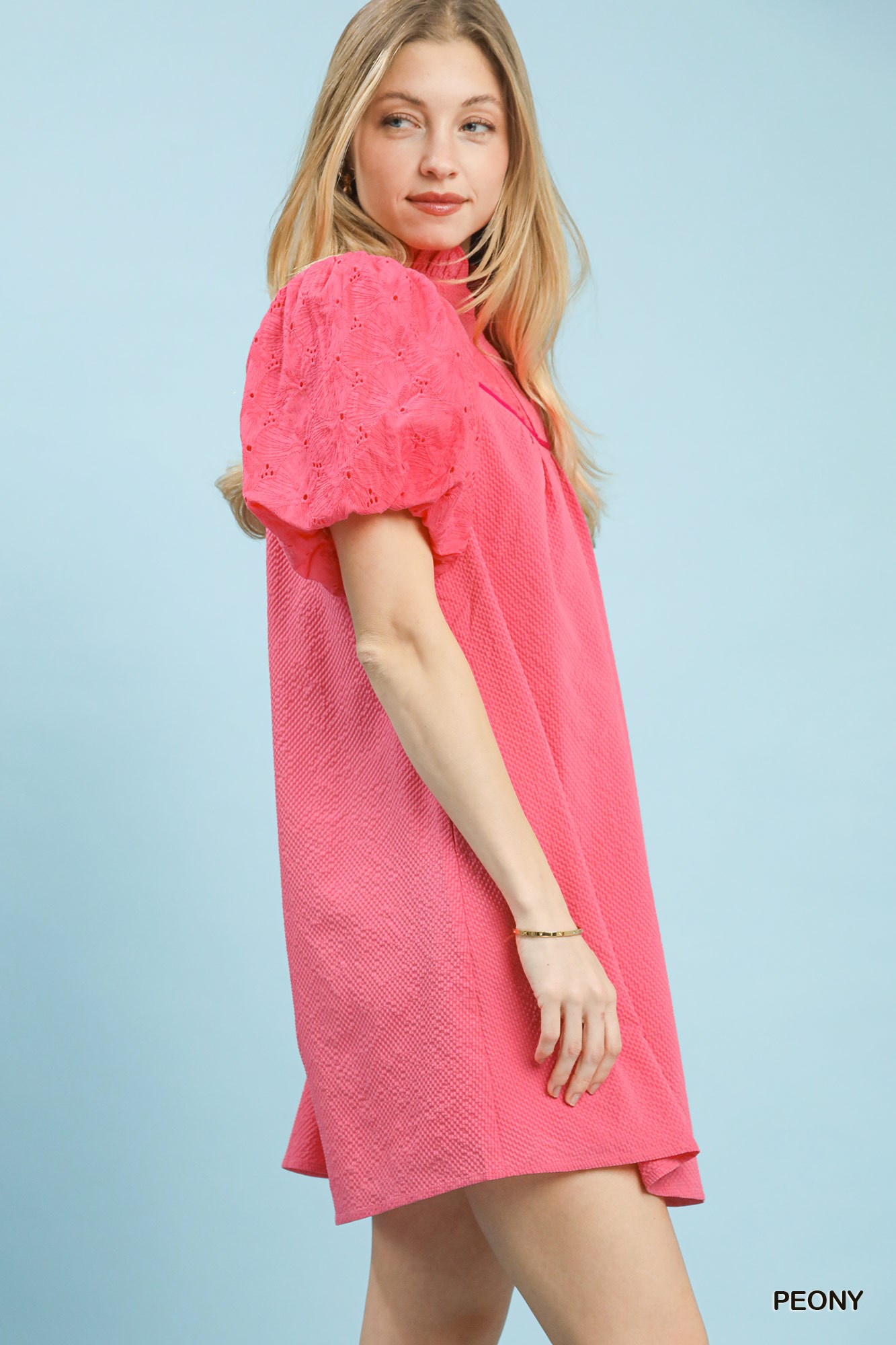 Puff Sleeve Textured Babydoll Dress, image 2