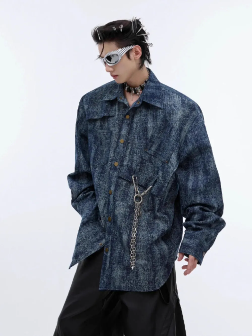 Men's Full Size Oversized Button Up Denim Shirt Plus Size, image 7