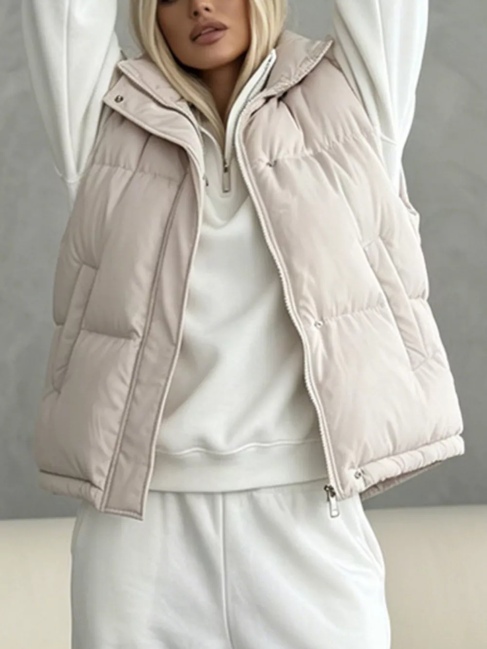 Snap-Button Placket Quilted Puffer Vest Coat, image 5