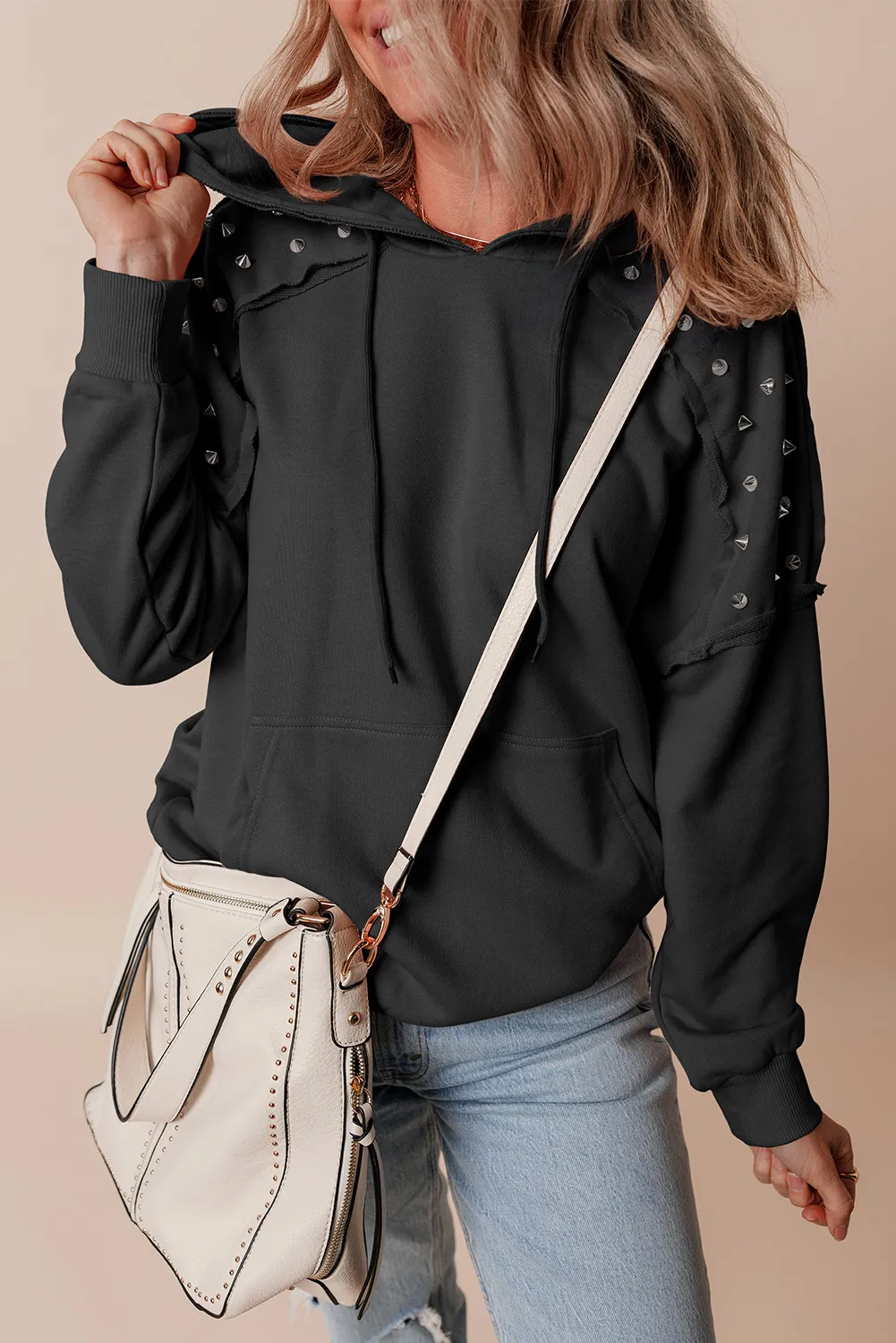 Rivet Drawstring Long Sleeve Hoodie, image 6