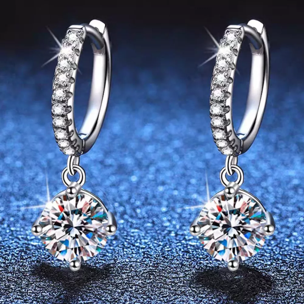 1 Carat Moissanite 925 Sterling Silver Drop Earrings, image 6