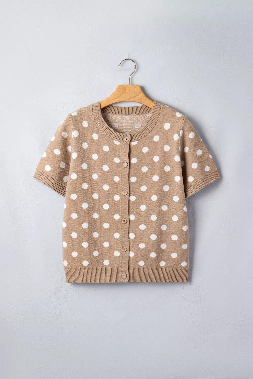 Polka Dot Short Sleeve Button Down Sweater Cardigan, image 5