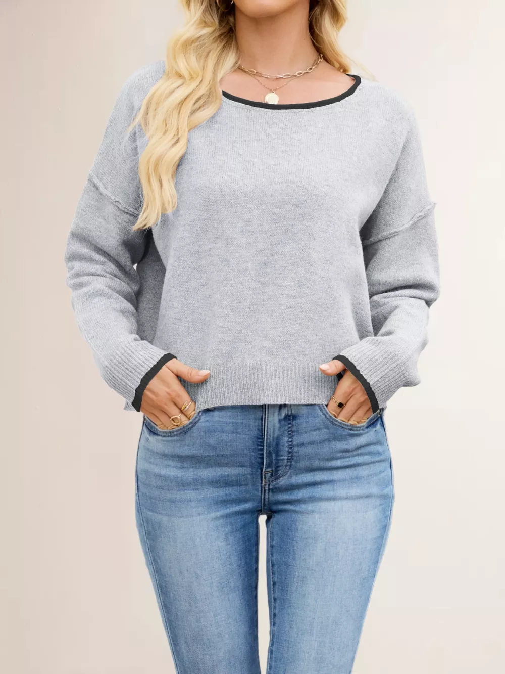 Round Neck Dropped Shoulder Sweater, image 13