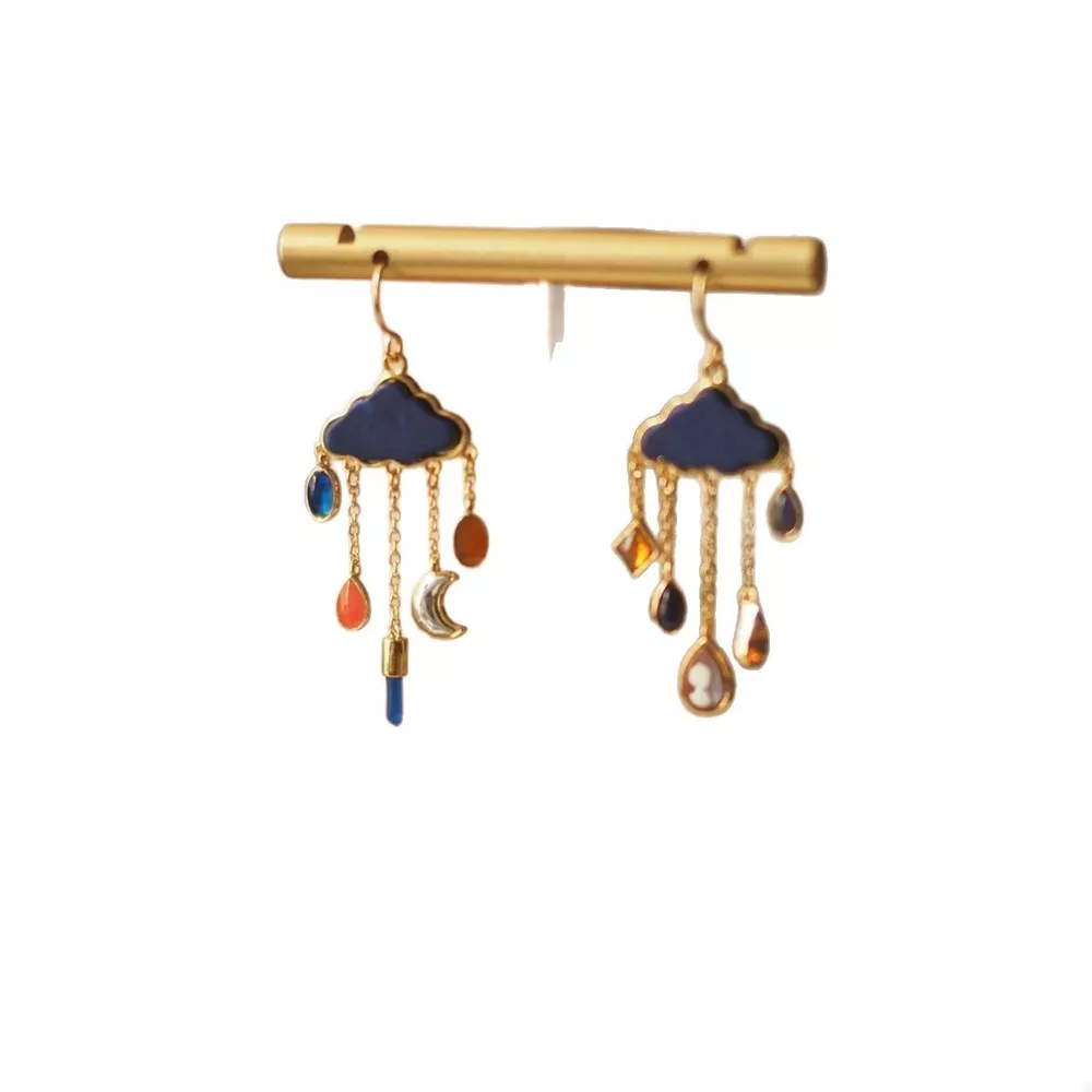 Cloud Dangle Earrings with Colorful Charms, image 2