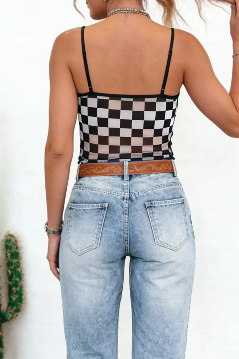 Checkered Sheer Mesh Cami, image 3