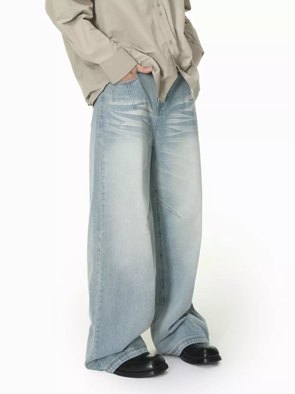 Men's Vintage Wash Wide Leg Jeans, image 3