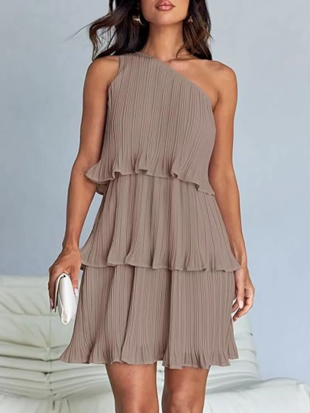 Layered Single Shoulder Mini Dress, image 15