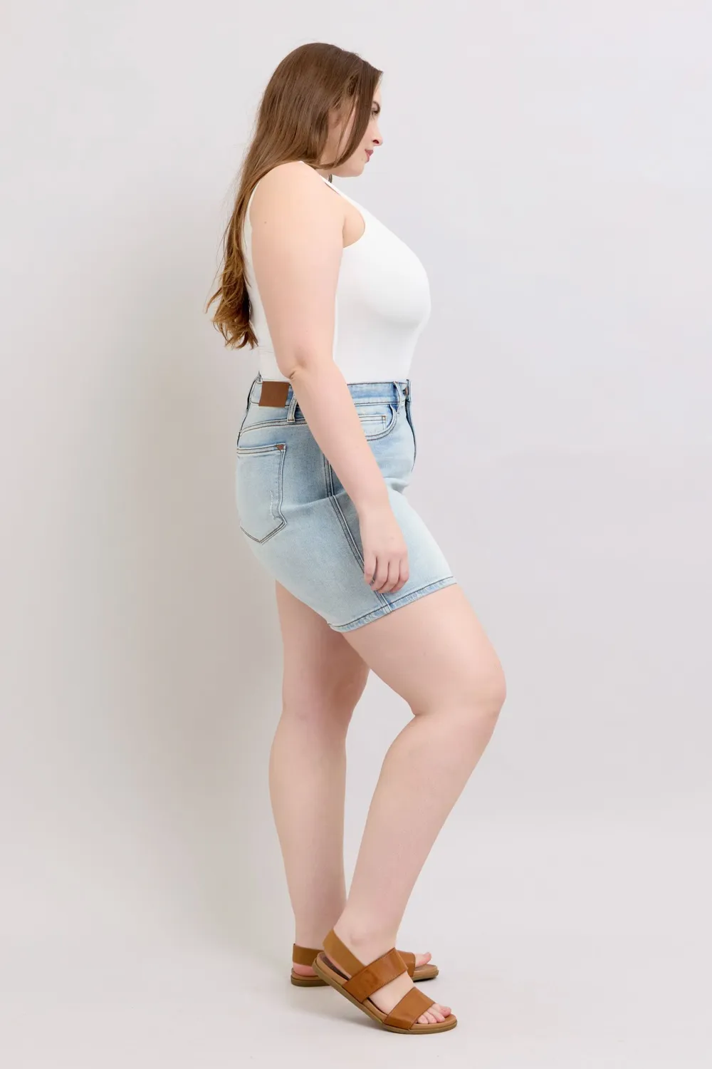 Full Size 2 Button Denim Shorts with Pockets Plus Size, image 6