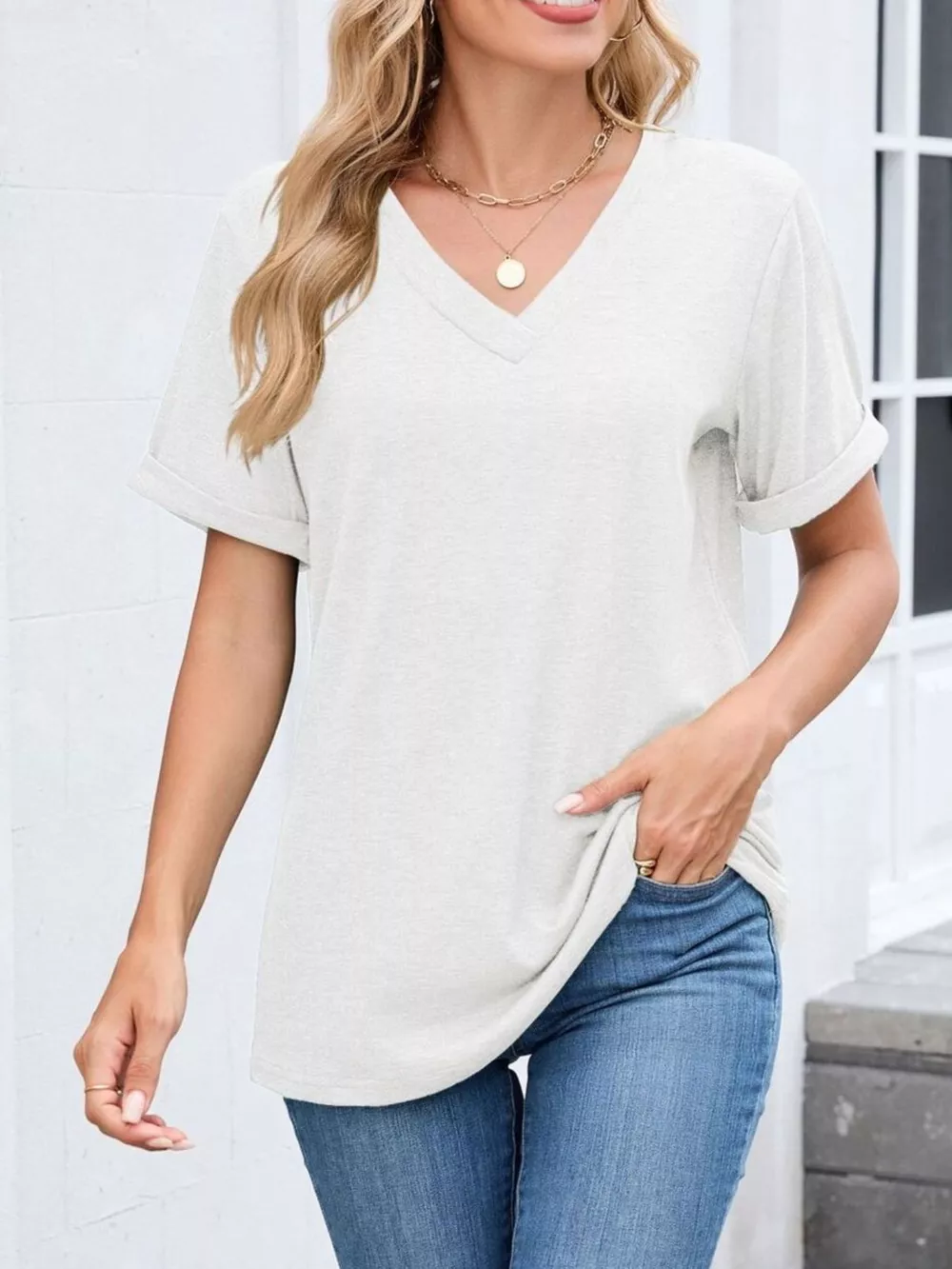 Casual V-Neck Short Sleeve T-Shirt, image 10