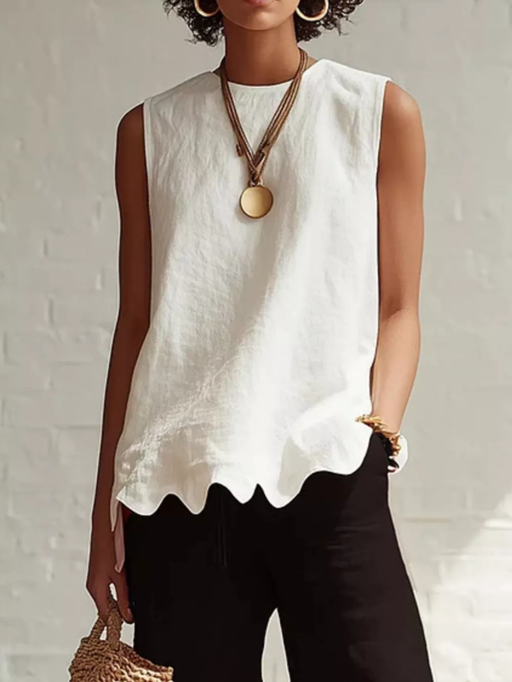 Full Size Scalloped Hem Sleeveless Tank Top Plus Size, image 11
