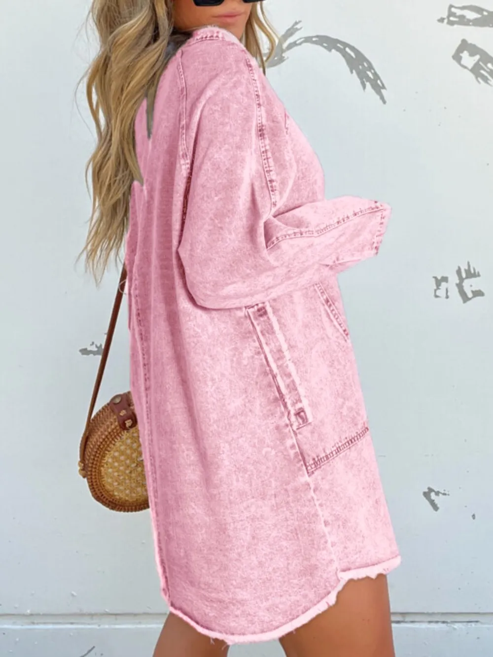 Full Size Button-Front Long Sleeve Denim Shirt Dress Plus Size, image 3