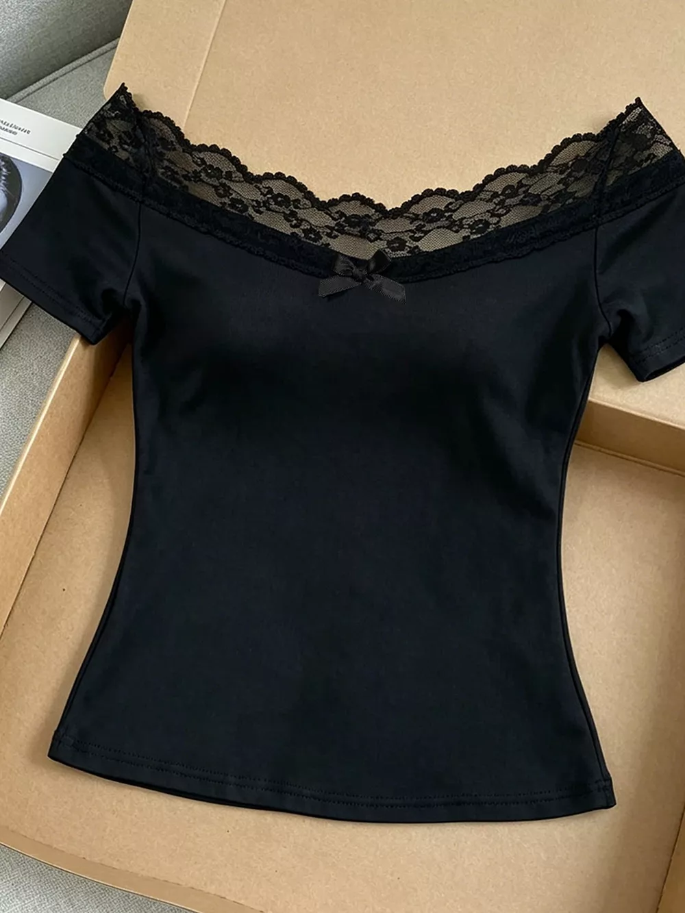 Lace Detail Off Shoulder T-Shirt, image 3