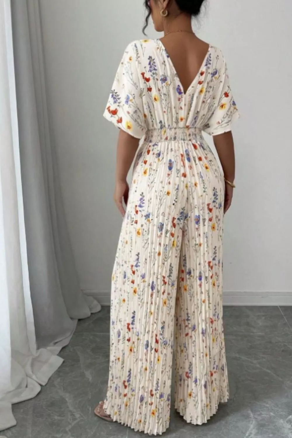 Floral Print Wide Leg Pleated Jumpsuit, image 3