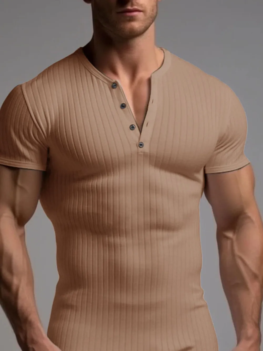 Men's Full Size Slim Fit Ribbed Henley Polo Shirt Plus Size, image 9