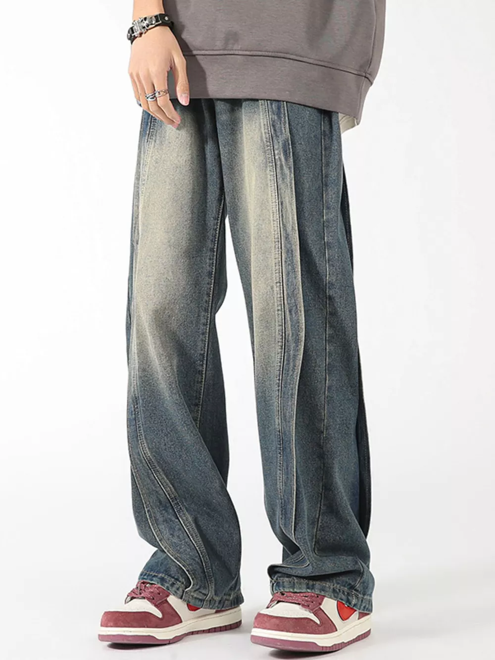 Men's Plus Size Washed Wide Leg Jeans, image 9