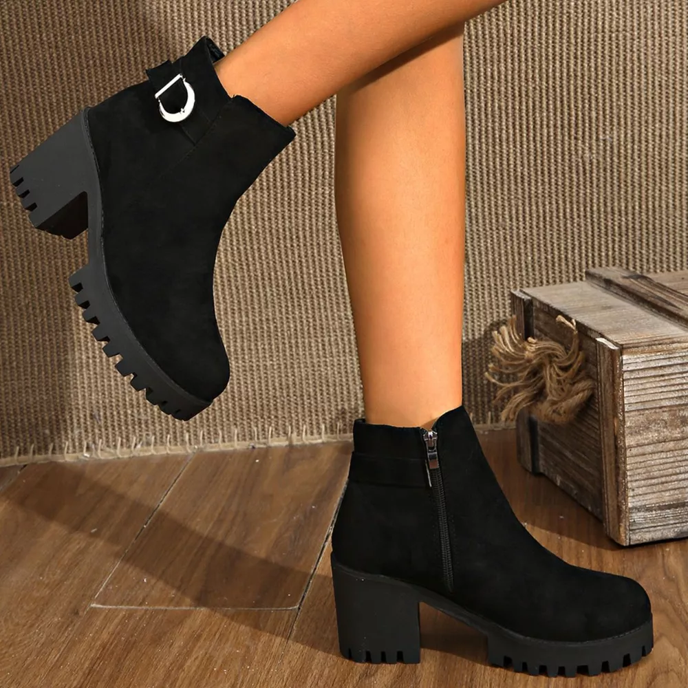 Round Toe Block Heels Boots, image 3