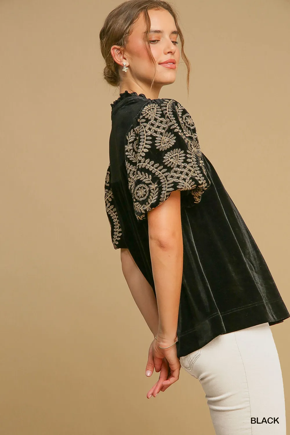 Full Size Velvet Embroidered Sleeve Blouse Plus Size, image 2