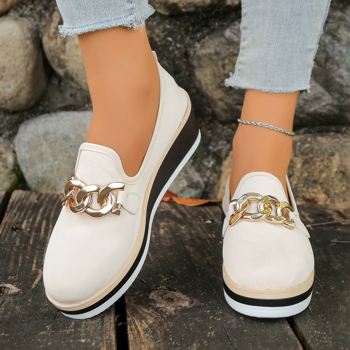 Chain Decor Wedge Loafers, image 10