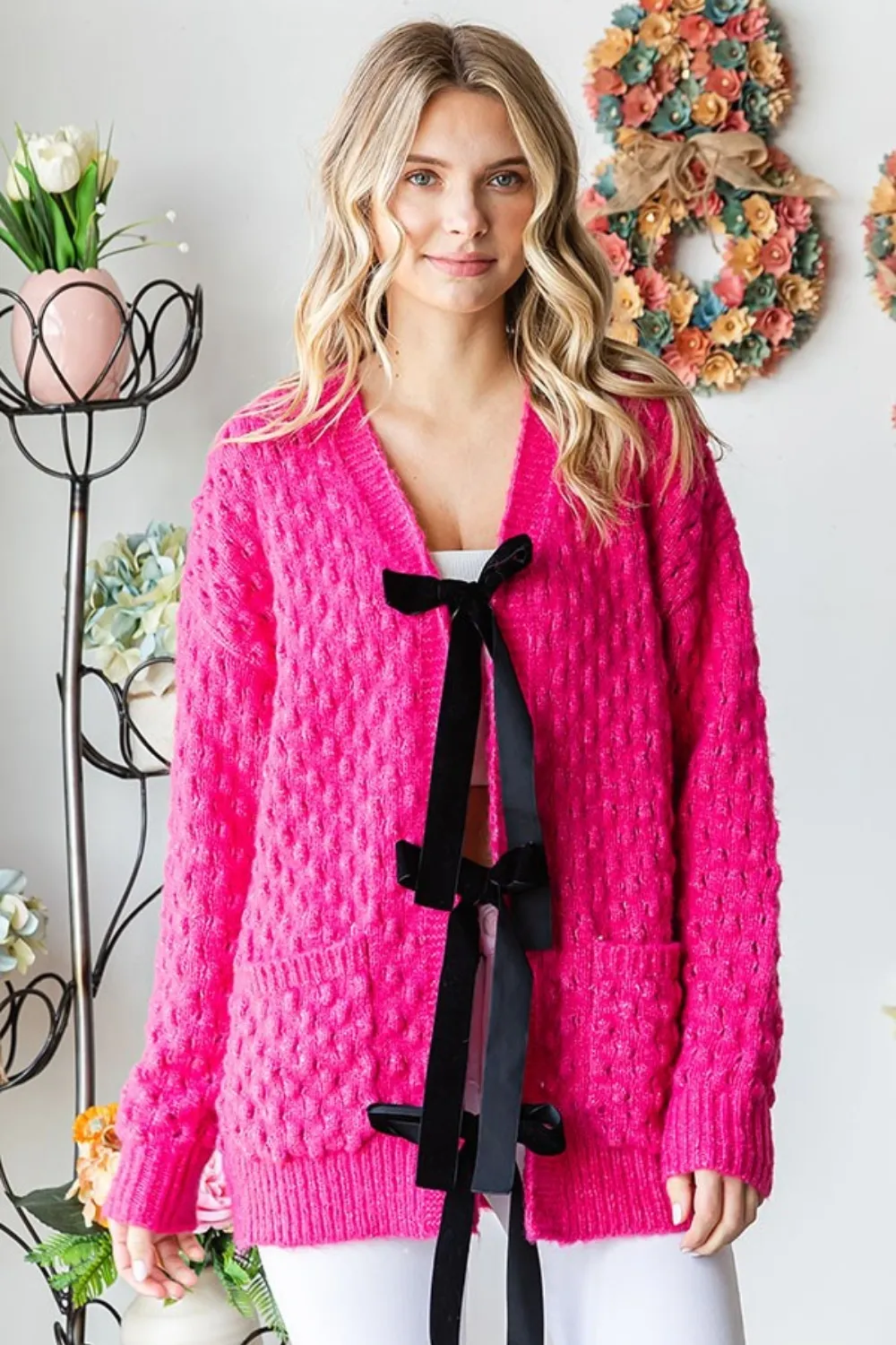 Tie Closure Open Knit Cardigan, image 2