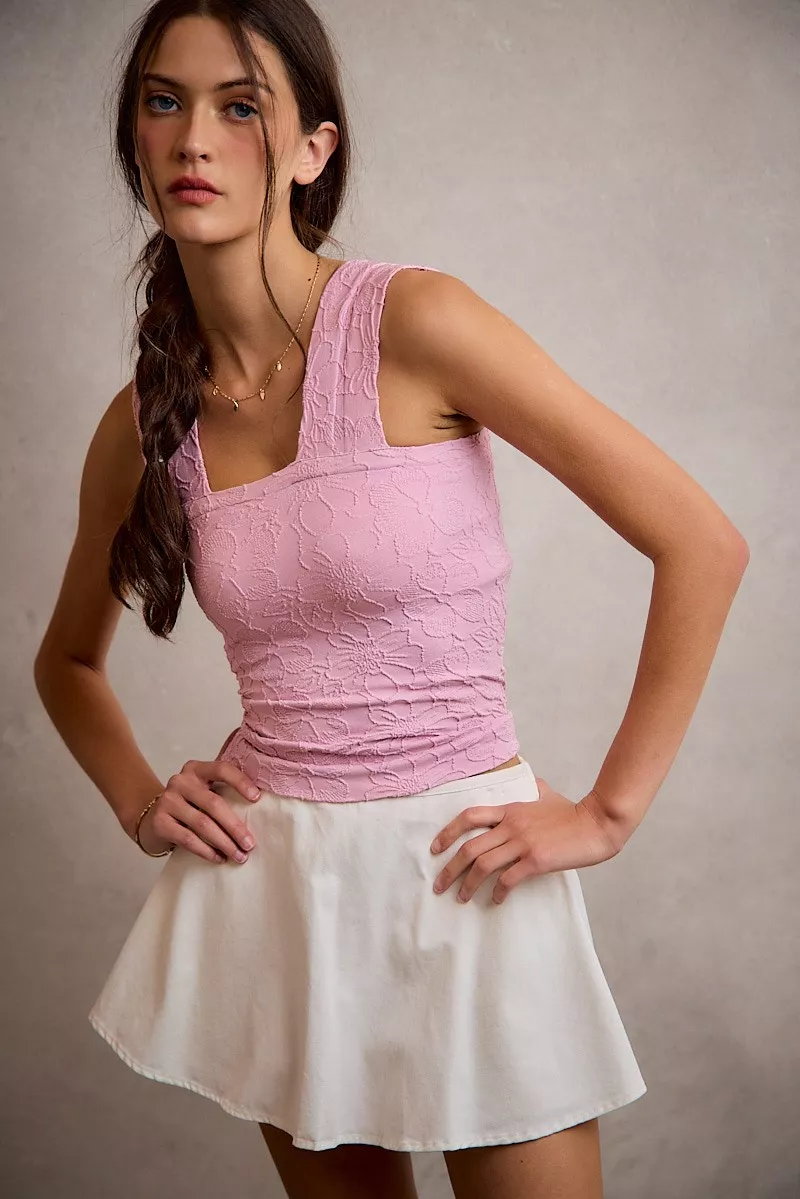 Denim Bubble Skort With Smocked Back, image 6